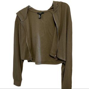 NWOT Forever 21 cropped olive green zip up jacket size medium